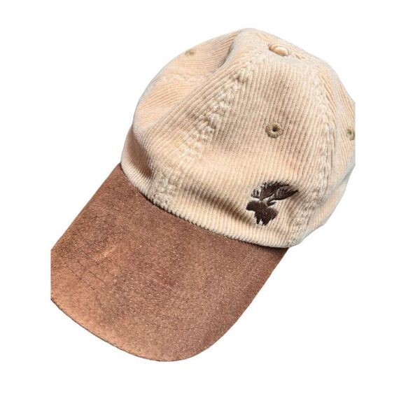 Vintage Corduroy Hat Brown Leather Strap Embroidered Pheasant Unisex - Picture 1 of 3